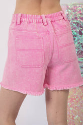 VERY J Washed Raw Hem Denim Shorts OutfitFlow